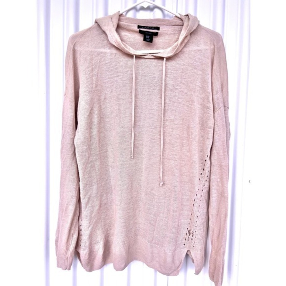 Tahari Linen Hoodie Light Pink Distressed Details Lightweight Women's M‎